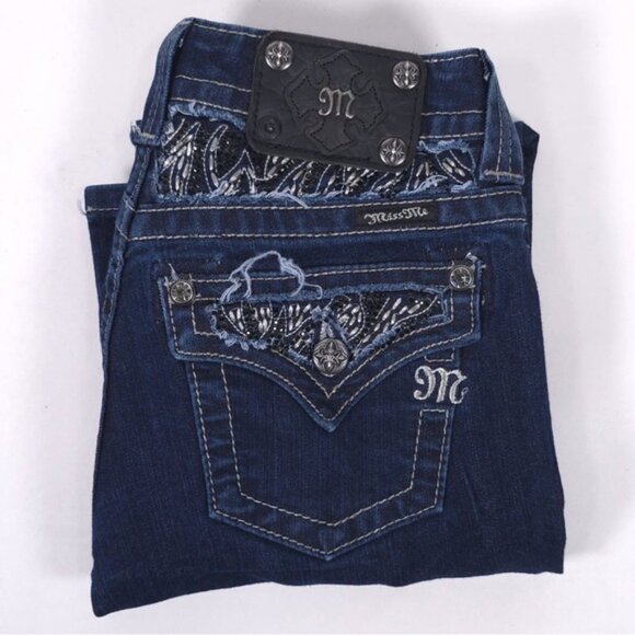 MISS ME EASY BOOT Jeans Embroidered JE5639E2R DK 52C Size 26 - Picture 4 of 14